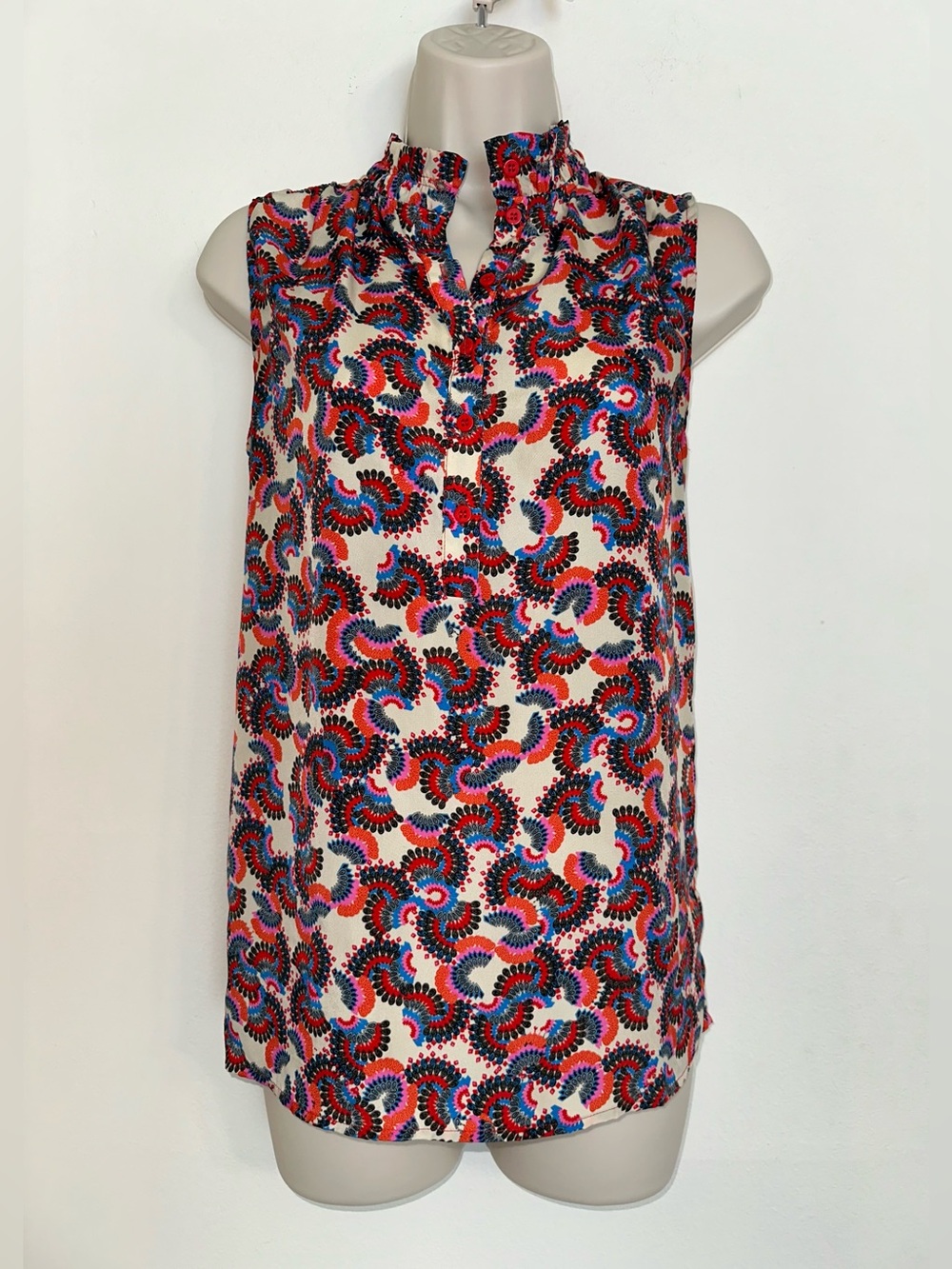 Collective Concepts Red and Blue Patterned Blouse